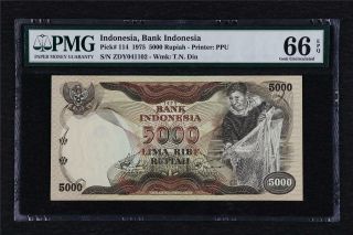 1975 Indonesia Bank Indonesia 5000 Rupiah Pick 114 Pmg 66 Epq Gem Unc