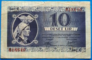 Yugoslavia,  Slovenia,  Province Of Ljubljana City Money,  10 Lir 1944,  Wwii,  F/vf