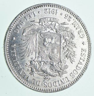 SILVER - WORLD Coin - 1912 Venezuela 5 Bolivares - World Silver Coin 25g 163 2
