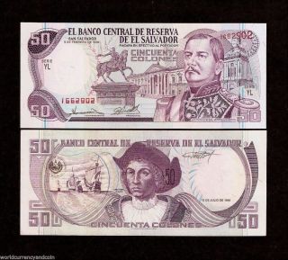 El Salvador 50 Colones P145 1996 Horse Ship Unc Canadian Bank Note Company Money