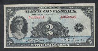 1935 Bank Of Canada 2 Dollars Bank Note