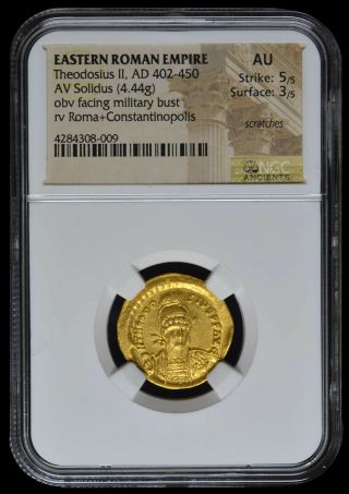 Theodosius Ii Ad 402 - 450 Av Solidus Gold Of Eastern Roman Empire