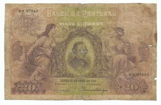 Portugal 20 Escudos 27.  4.  1917 P 115a Banknote Good