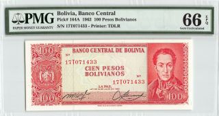 Bolivia 1962 P - 164a Pmg Gem Unc 66 Epq 100 Pesos Bolivianos