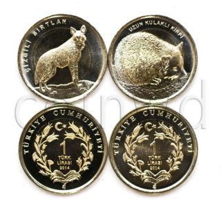 Turkey 2 Animals Coins Set 2014 Hyena Hedgehog Unc (658)