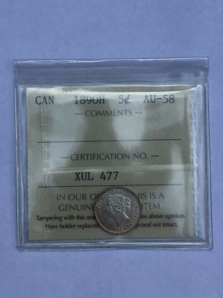 1890h Canada Victoria Five Cent 5c Nickel Iccs Graded Au 58 Silver 5