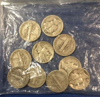 10 90 Silver Mercury Dimes Various Years Circulated $1 Face Value
