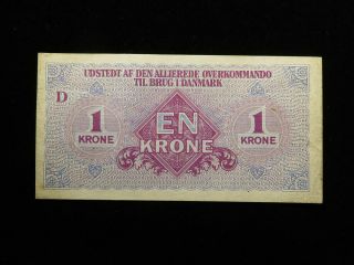 Wwii Denmark Allied Command 1 Krone Currency Note
