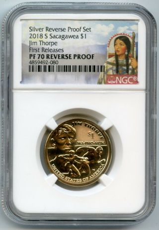 2018 S Silver Sacagawea Dollar $1 Jim Thorpe Reverse Proof Ngc Pf70 Fr 080