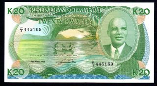 Malawi 20 Kwacha 1988.  Pick 22.  Unc.  A Large Gem Of A Note.  Scarce This.