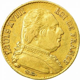 [ 514028] Coin,  France,  Louis Xviii,  20 Francs,  1814,  Paris,  Vf (30 - 35),  Gold