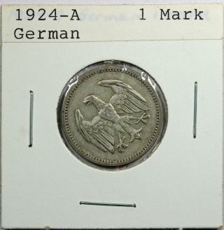 (vl621) Germany,  Weimar Republic,  1924 - A,  1 Mark,  Silver,  Km 42,  Very Fine