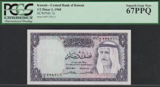 Kuwait 1/2 Dinar L.  1968,  P7a,  Pcgs Gem 67 Ppq