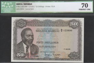 Kenya 50 Shillings 1971,  P9b,  Perfect Unc 70 Registered