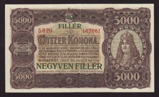 Hungary - 40 Fillér On 5000 Korona,  1925 - P 82b - Xf,