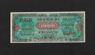 Unc 3 Pinholes 1000 Francs 1944 France Allied Military Administration