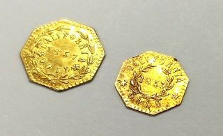 1857 California Gold Eureka Pioneer 1/2 & 1/4 Dollar Octagonal Token / Coin