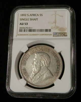 1892 South Africa 5 Shillings - Single Shaft - Ngc Au53