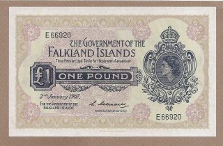 Falkland Islands: 1 Pound Banknote,  (unc),  P - 8a,  02.  01.  1967,