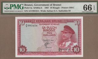 Brunei: 10 Ringgit Banknote,  (unc Pmg66),  P - 3a,  1967,