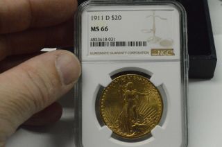 1911 D Liberty $20 Gold Double Eagle Pcgs Ms66