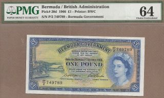 Bermuda: 1 Pound Banknote,  (unc Pmg64),  P - 20d,  01.  10.  1966,