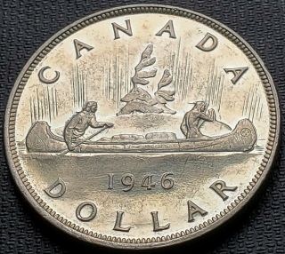 1946 Swl Canada Silver $1 Dollar Coin - Short Water Lines Variety - Key Date