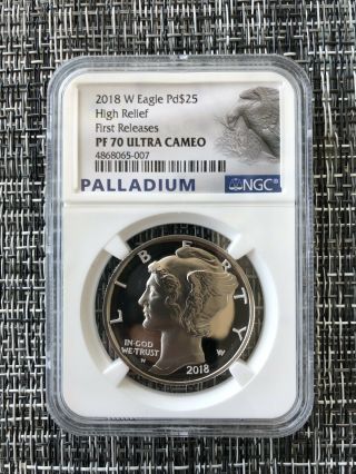 2018 - W Proof $25 1 Oz Palladium American Eagle Ngc Pf70uc First Releases W/ Ogp