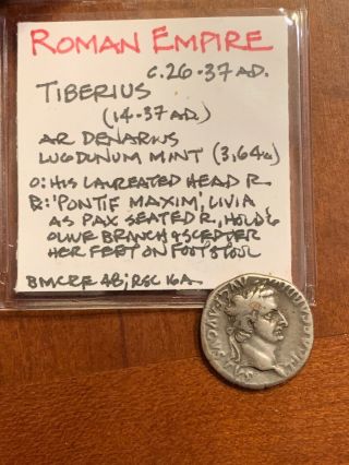 Tiberius AR Denarius Silver Roman Coin 17 - 37 AD 7