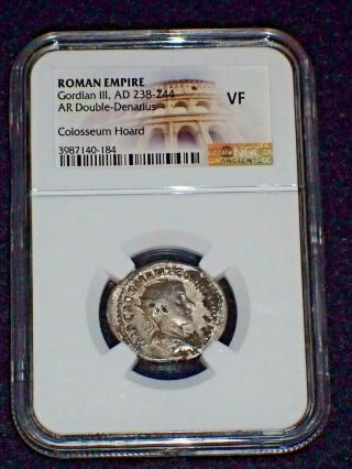 Roman Empire Gordian Iii Ad 238 - 244 Ar Double Denarius Colosseum Hoard Ngc Vf