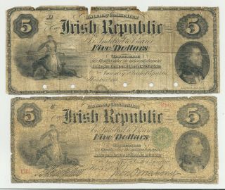 Irish Republic $5 Bill From The 1860s And A Remainder -