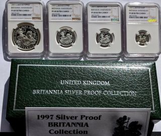 Scarce 1997 Britannia Silver Proof 4 Coins Set Ngc Pf69 & Pf68 Uc - & Case