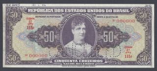 Brazil 50 Cruzeiros Nd (1949).  P145s Specimen Perforated Extremely Fine