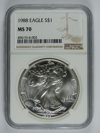 1988 P $1.  00 American Silver Eagle Ngc Ms - 70 6676