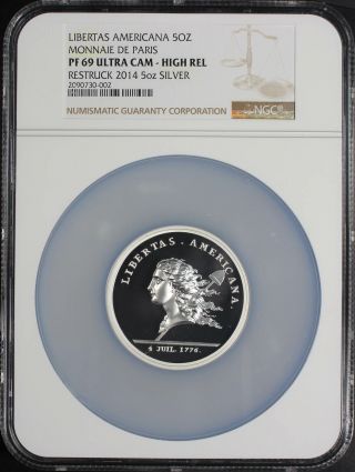 Libertas Americana 5 Oz Silver Monnaie De Paris Ngc Pf - 69 Uc High Relief - 183126