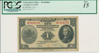 Muntbiljet Netherlands Indies 1 Gulden 1943 Pcgs 15