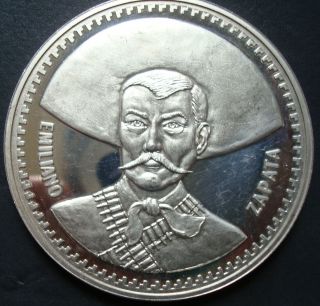 Mexico Rare Medal Silver Proof 5oz Emiliano Zapata Have Littles Scratches