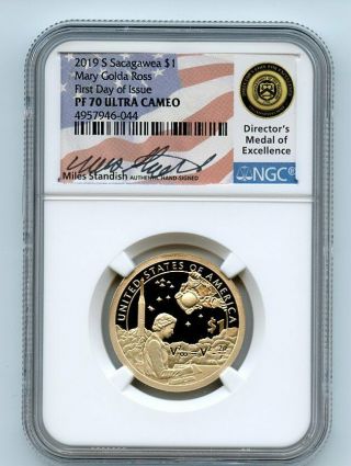2019 S $1 Sacagawea Dollar Ngc Pf70ucam First Day Of Issue Fdoi Miles Standish