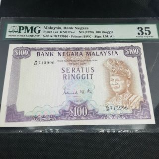 Malaysia 100 Ringgit 1976 P17a Pmg 35 Knb17a - C Rare