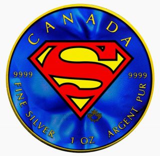 2016 Canada Maple Leaf Superman Shield Colorized 1oz.  9999 Silver - Box &
