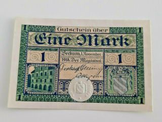 Beckum Notgeld 1 Mark 1918 Emergency Money Germany Banknote (10435)