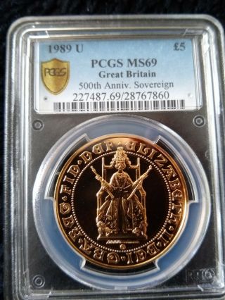 Great Britain 1989 Gold 5 Pounds 500th Anniversary Pcgs Ms - 69 Top Pop