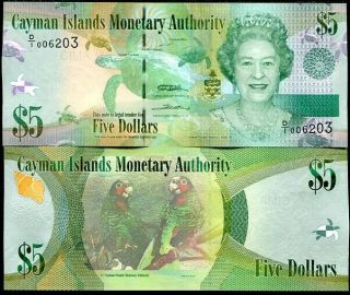 Cayman Islands 5 Dollars 2010 Qeii Prefix D/1 P 39 A Unc Nr