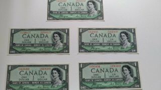 1954 Bank Of Canada Five $1 One Dollar Bills