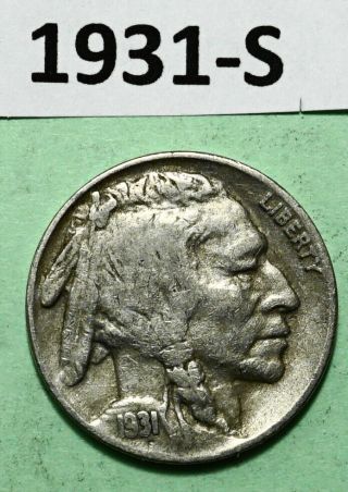 1931 - S Buffalo Nickel Us 5 Cent Coin Fine - Vf Key Date 1,  200,  000 Minted