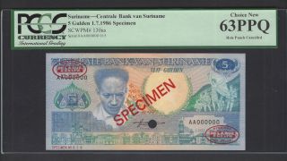 Suriname 5 Gulden 1 - 7 - 1986 P130as Specimen Tdlr Uncirculated