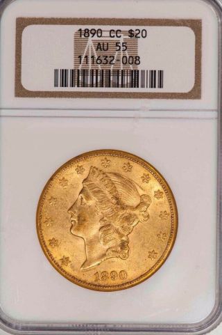 1890 - Cc 20 Gold Coin Ngc Au55 Old Holder