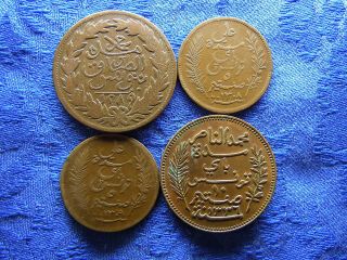 Tunisia 2 Kharub 1289/1872,  5 Centimes 1308/1891,  1309/1892,  10 Cents 1336/1917