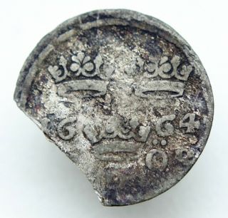1664 Sweden 2 Ore Silver World Coin Scandinavia Crowns Carl XI (ARL03) 2