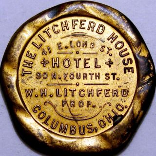 Pre 1933 Columbus Ohio Good Luck Swastika Token The Litchferd House Hotel